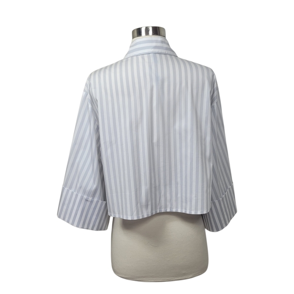 BCBGMAXAZRIA Gray White Striped Boxy Button Up Shirt XS Minimalist - Picture 6 of 10